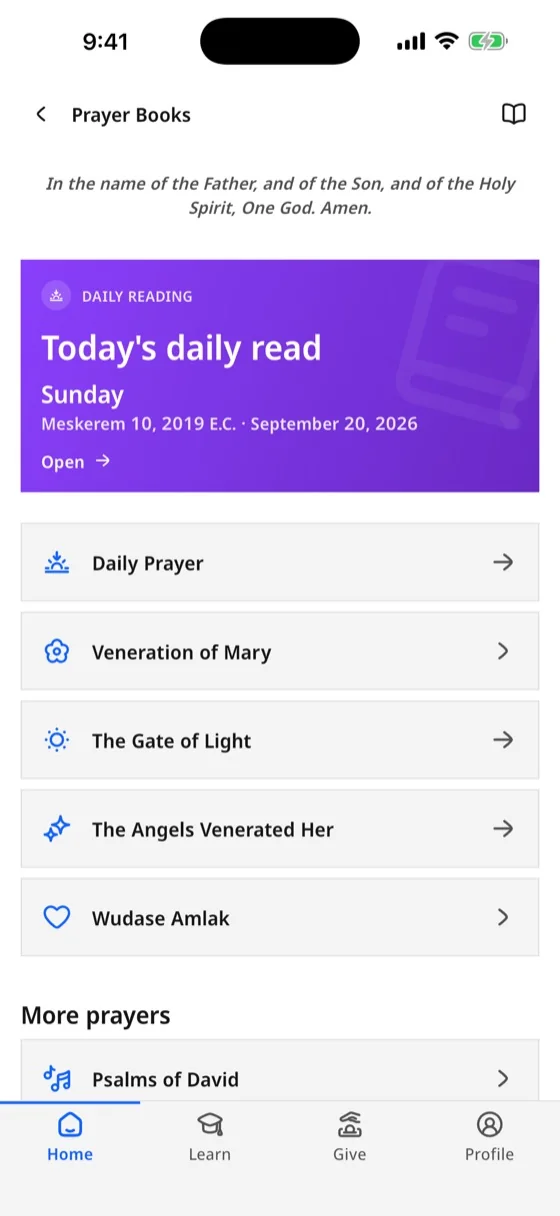 Prayer Books in Emnet: today’s daily reading, Wudase Mariam, the Psalms of David and more
